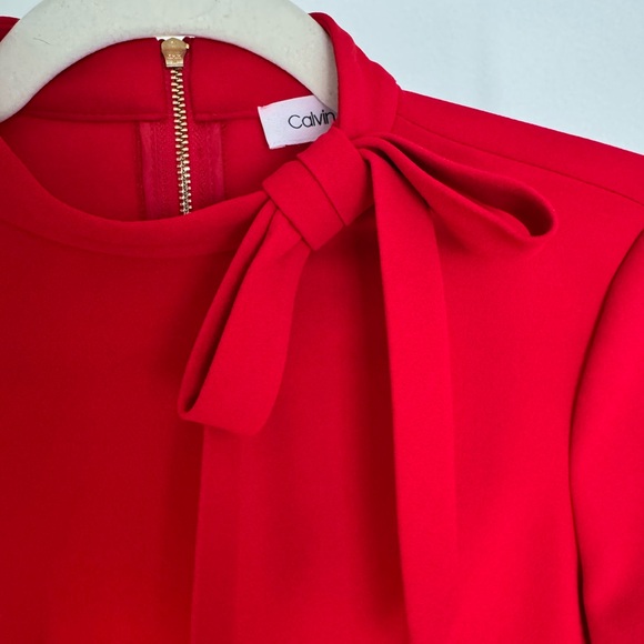 Calvin Klein Red Long-Sleeve Tie-Neck Dress - Picture 3 of 4